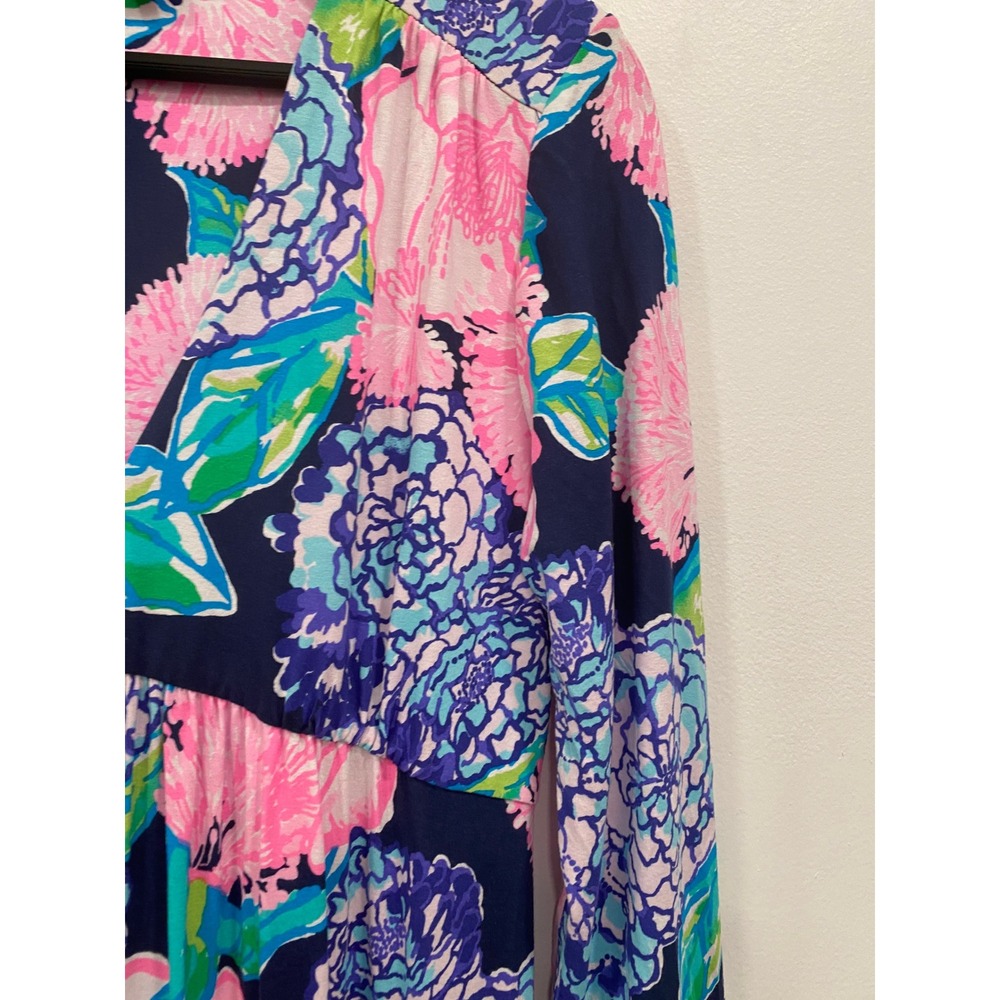 Lilly Pulitzer Martinique Tiered Maxi Dress Womens MED Navy Blue Floral Resort - Picture 10 of 16
